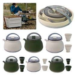 1.5L Silicone Kettle with Handle Outdoor Collapsible Kettle Stainless Steel Bottom Foldable Water Pot for Travel Picnic