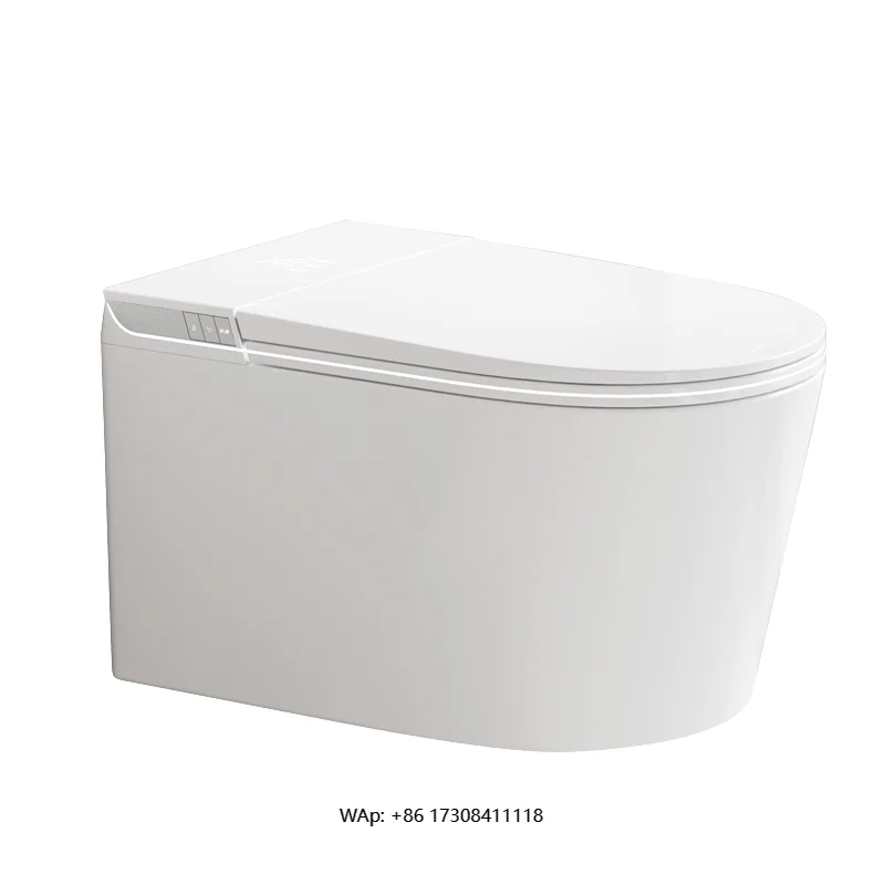 

Automatic Flushing Toilet with Heated Seat Wall-Mounted Cyclone Flushing P-Trap Drainage Remote Control Included