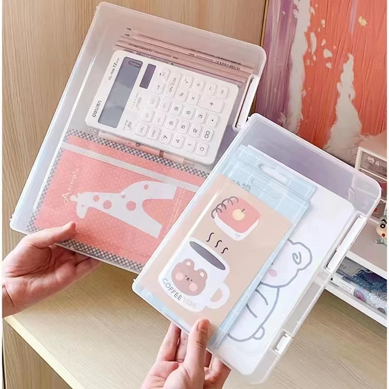 S/L Transparent Classification File Box A4 Portable Folder Plastic A5 Storage Box Portable 2023 Office School Teacher Student