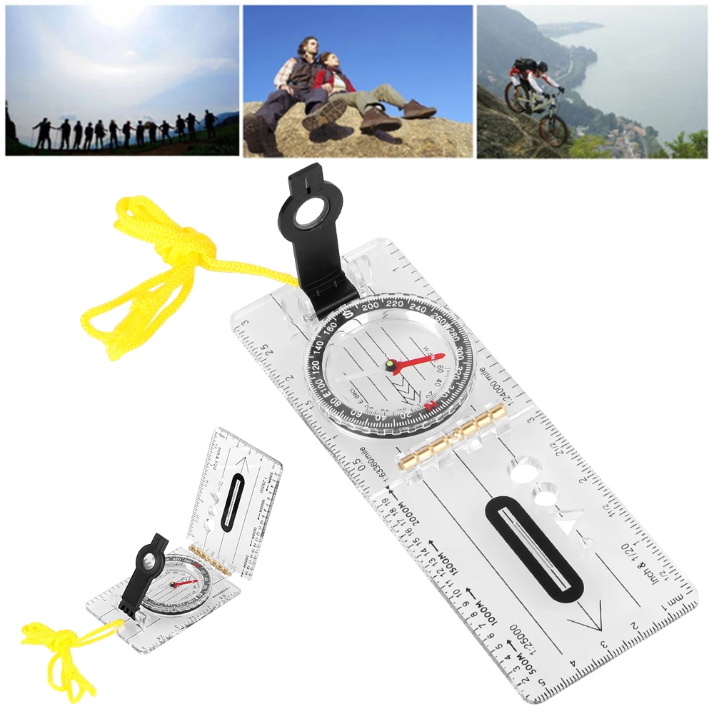 Folding for Outdoor Hiking Camping Compass Map Scale Ruler Survival waterproof Survival Guiding Tool Multifunctional
