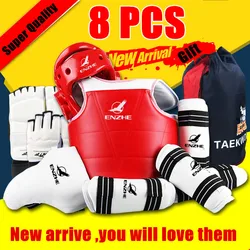 8pcs High Quality Taekwondo Protectors Suite WTF Approved Shin Forearm Chest Guard Karate Helmet Groin Guard TKD Glove Shoeswear