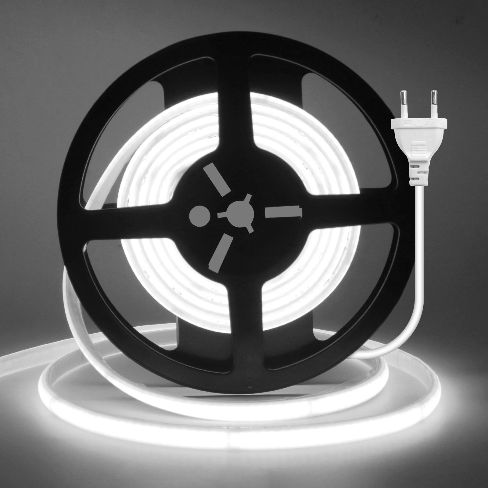 220V Led Ribbon COB Neon Strip Light with EU Plug 240LEDs/m Built-in IC Adhesive Flexible Tape Outdoor Waterproof Home Lighting