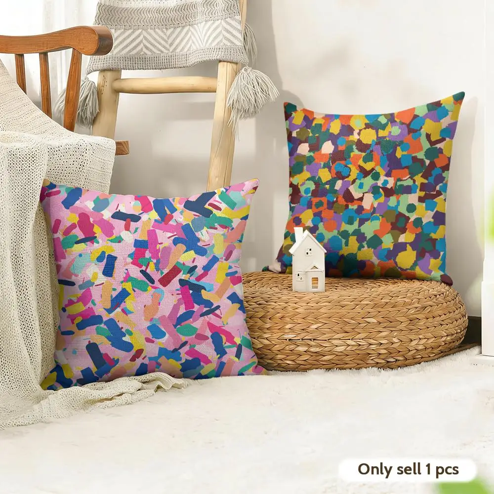 Abstract Colorful Pattern Cushion Cover Natural Linen Double Sided Print  Throw Pillow Case for Sofa Couch Home Decor
