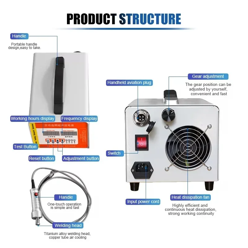 Automatic 28K Ultrasonic Spot Welder Handheld PPABS Machine 220V Generator Efficient Portable Welding for Battery Industries