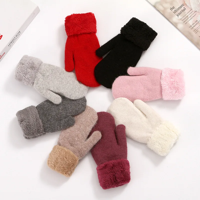 Frauen Winter Plus Samt Verdicken Fäustlinge Handschuhe Jugend Paar Hand Wärmer Weibliche Kaninchen Pelz Gestrickte Elastizität Weiche Handschuhe T14