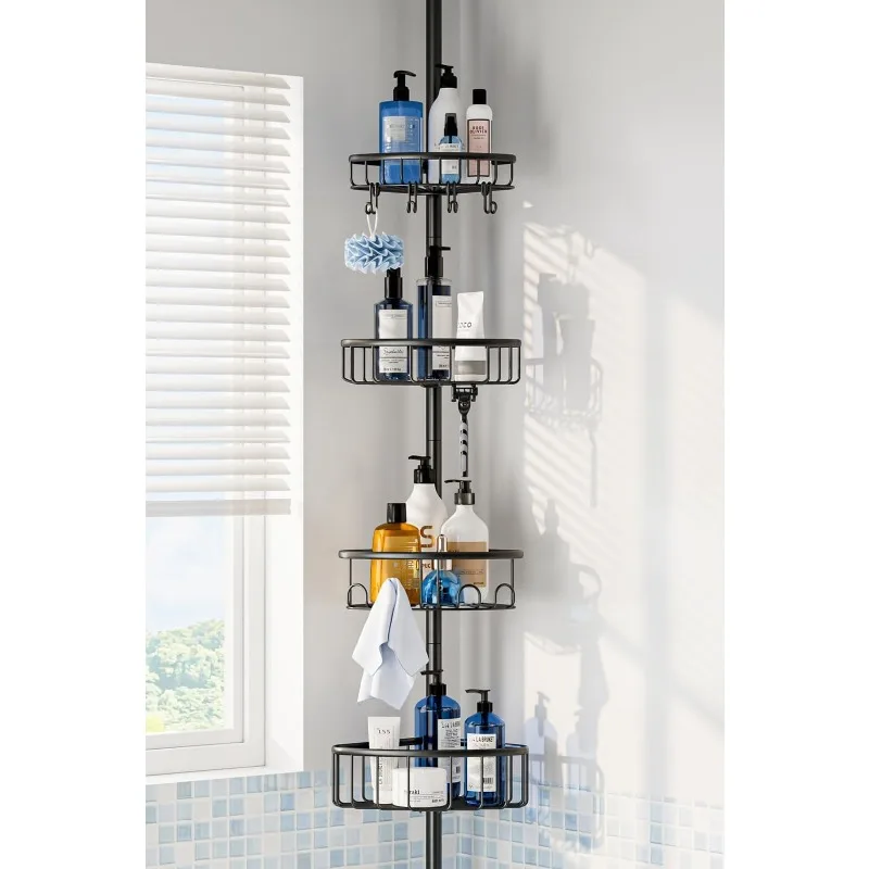 Corner Shower Caddy Tension Pole: Stainless Steel Rustproof 4Tier Shower Organizer Bathroom Shelves for Bathtub Shampoo Storage