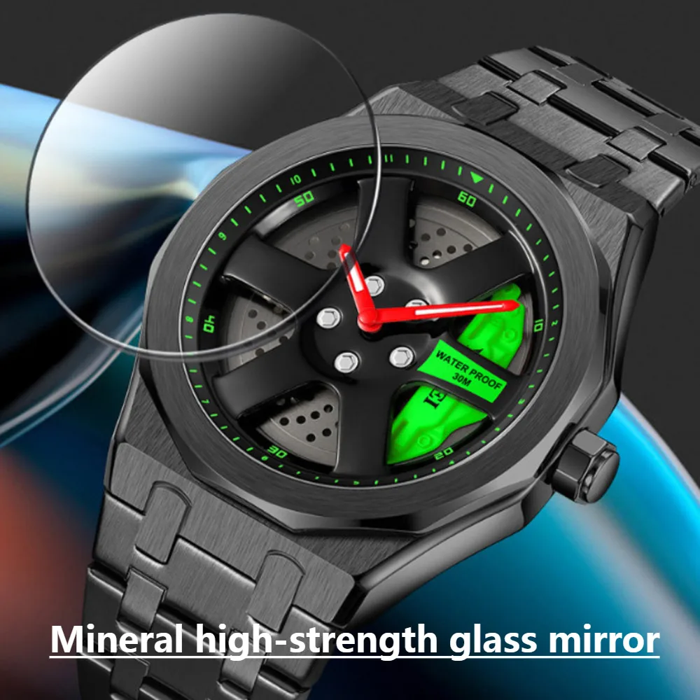 Wheel hub men\'s watches fashionable design stainless steel waterproof creative cool motorcycle style quartz watch for men