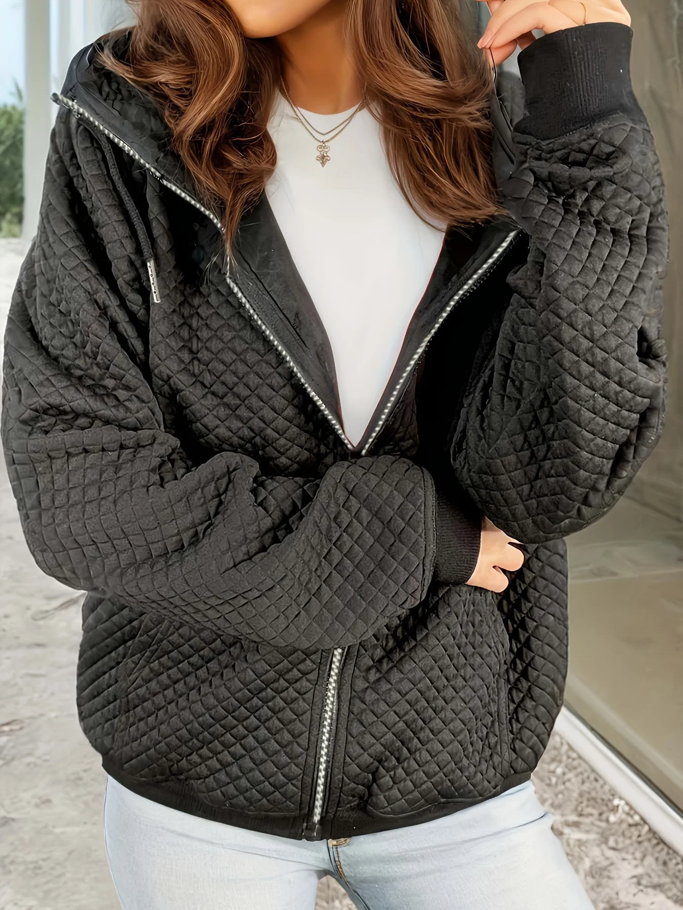 Plus Size Women's Casual Fashion Plaid Hooded Slimming Jacket Coat