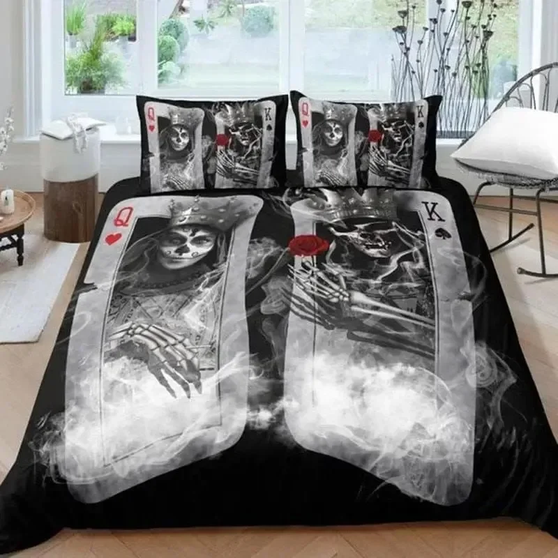 Skull Chevalier Duvet Cover Set King Size Horror Skeleton Bedding Set Day of The Death Comforter Cover for Boys Men Gifts