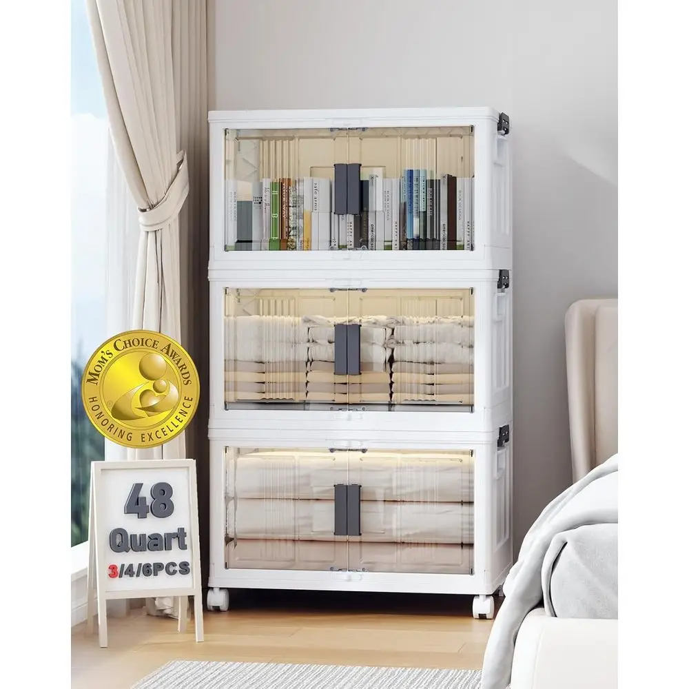 

Lockable Storage Bins with Lids - Collapsible Plastic Bins, Stackable Organizer and Containers, 3 Pack Cubes