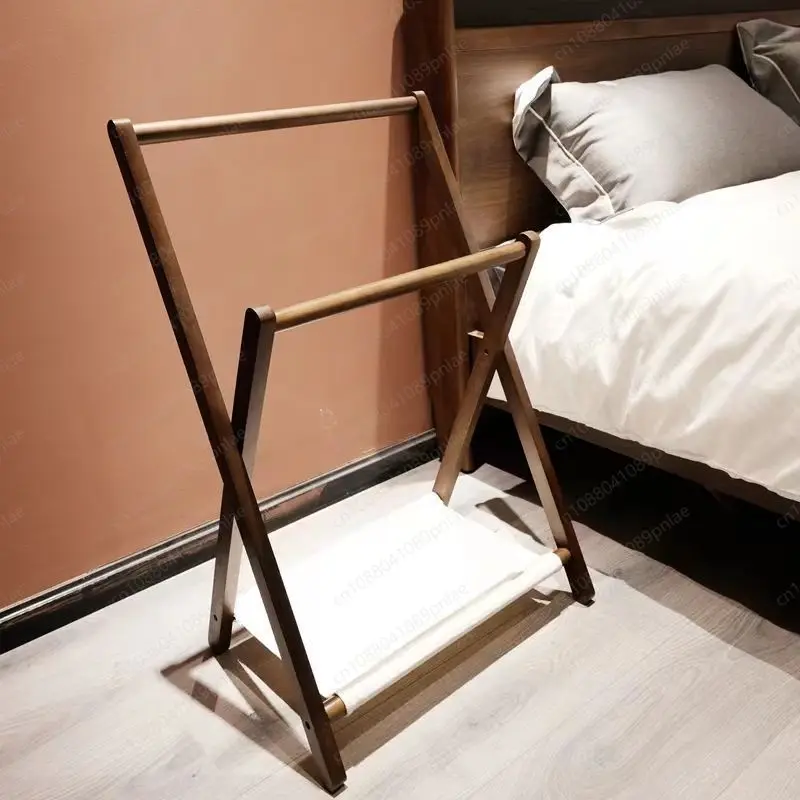 Nordic Solid Wood Coat Rack Floor Standing Bedroom Clothes Hanger for Night Storage