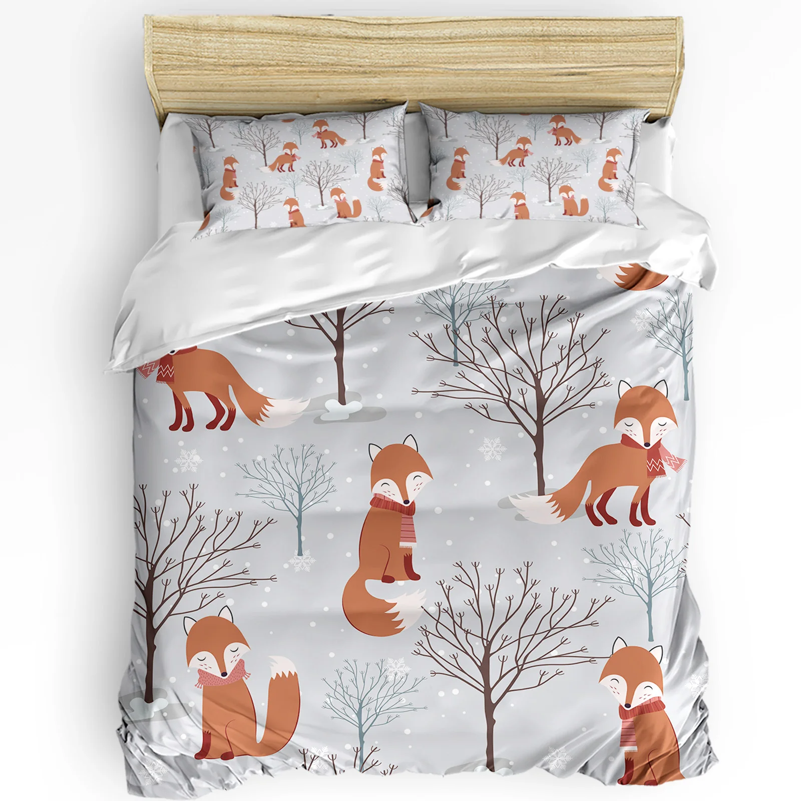 Cartoon Fox Branches Forest Snow Duvet Cover With Pillow Case Custom 3pcs Bedding Set Quilt Cover Double Bed Home Textile