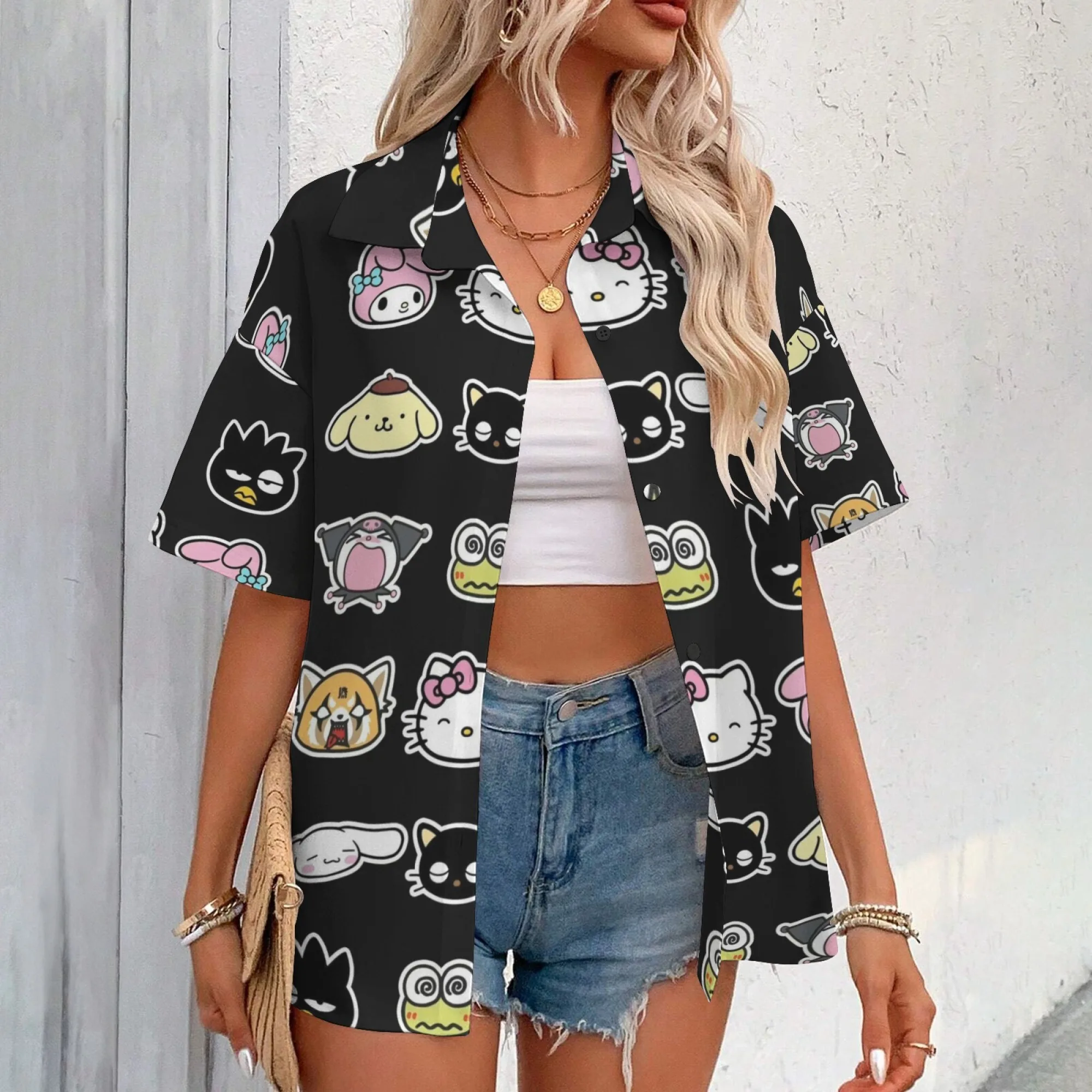 

Футболка Hello Kitty Dames Топ Женские роскошные бренды Женские блузки Предложения Y2k Топы для женщин Одежда Футболка с короткими рукавами Одежда