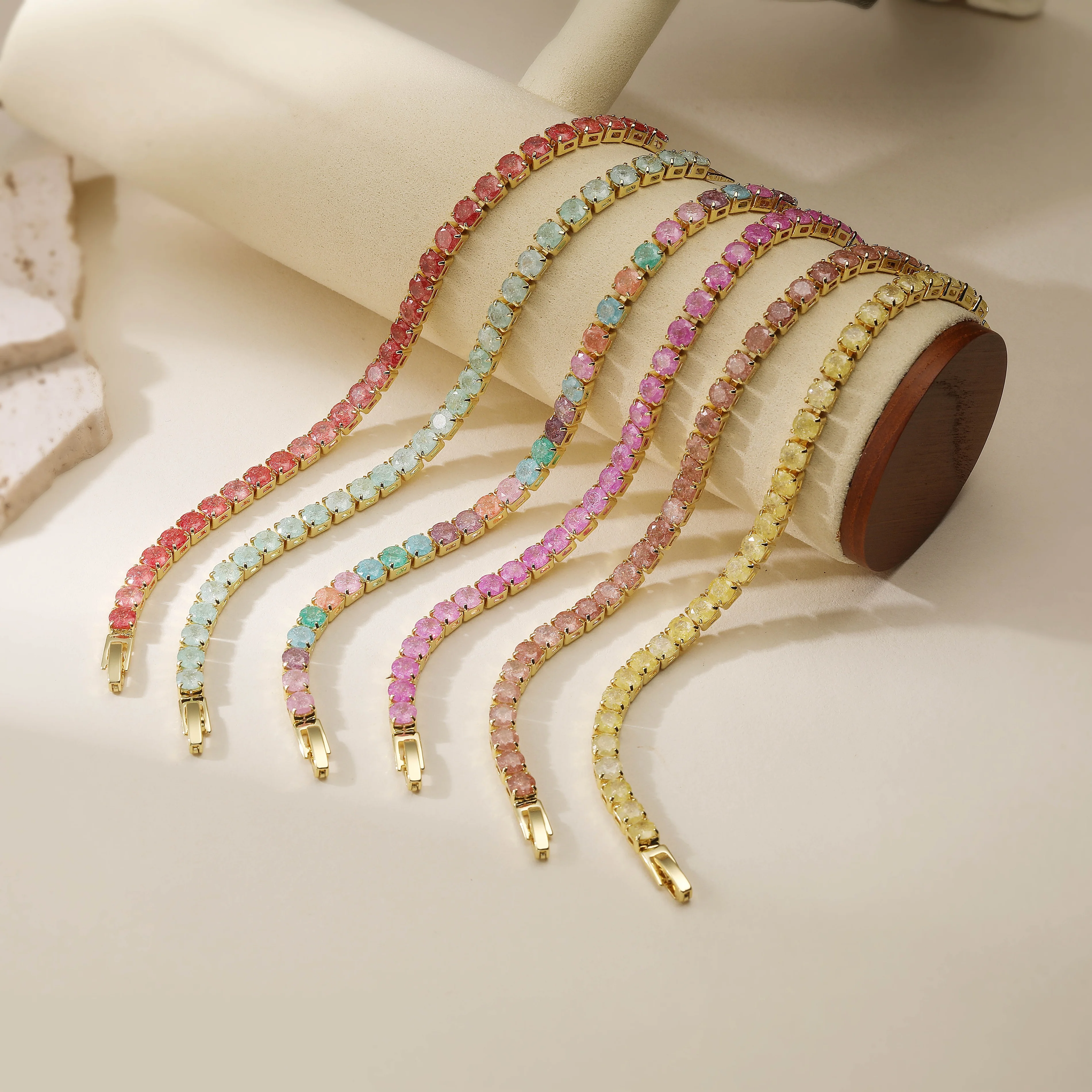 Pastel-Colored Bracelet with Simple Folding Clasp Imitation Opal Gold-Plated Brass Colorful Bracelet for Women Exquisite Jewelry