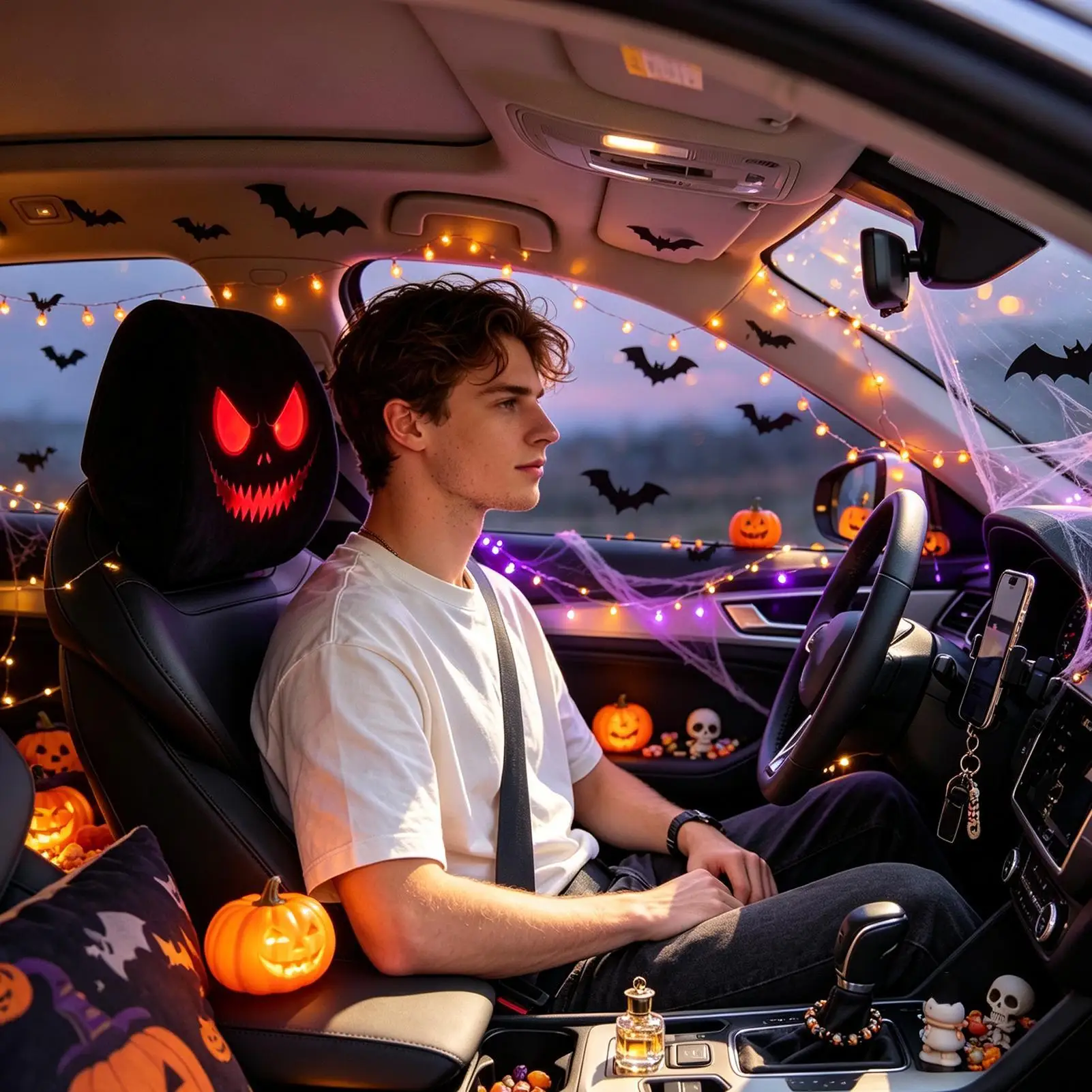 Headrest Covers For Cars Funny Halloween Automotive Interior Decoration Horror Car Headrest Cover For RV Trailer Tractor ATV