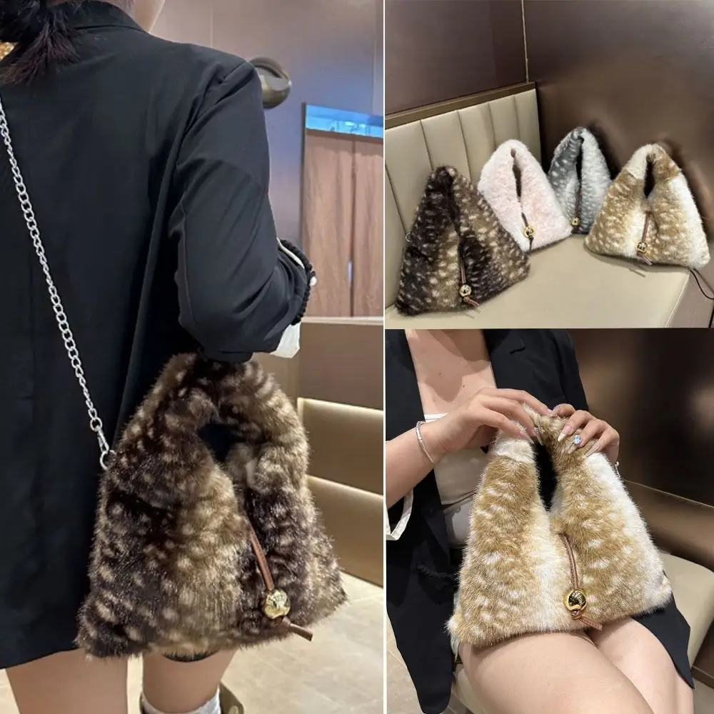 

New Fluffy Deer Pattern Shoulder Bag Versatile Soft Handbag Soft Crossbody Bag Winter Autumn