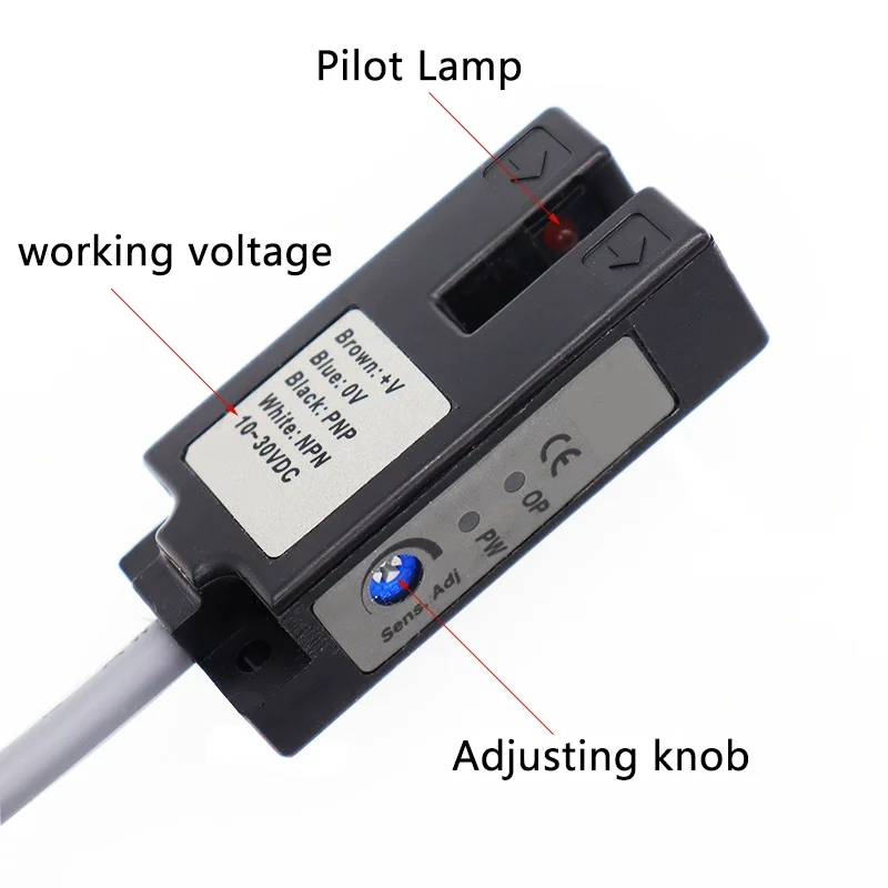 Slot type photoelectric switch sensor Through beam  7mm Sensing Range 10-30VDC NPN and PNP 4-Wire