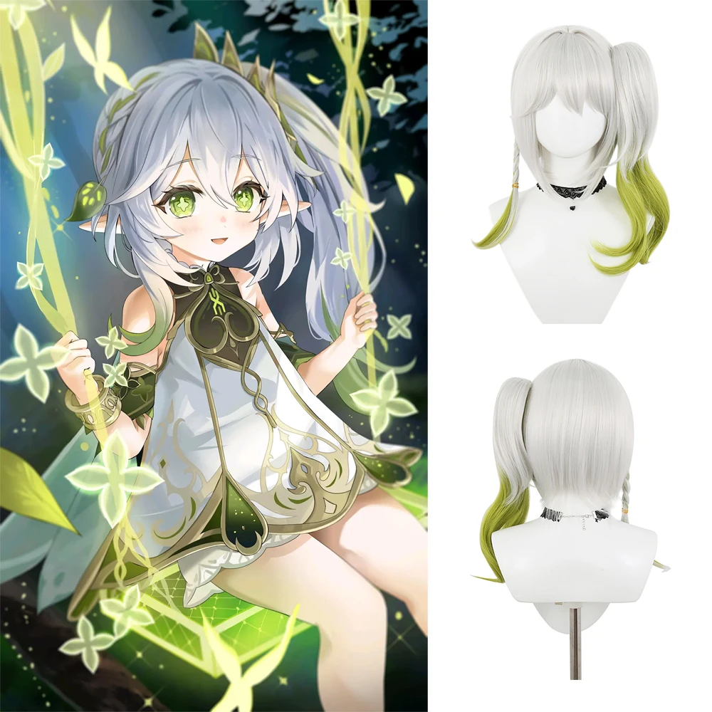 

Nahida Cosplay Wig Lesser Lord Kusanali Silver Green Gradient Heat Resistant Synthetic Hair for Anime Comic Con Halloween Party