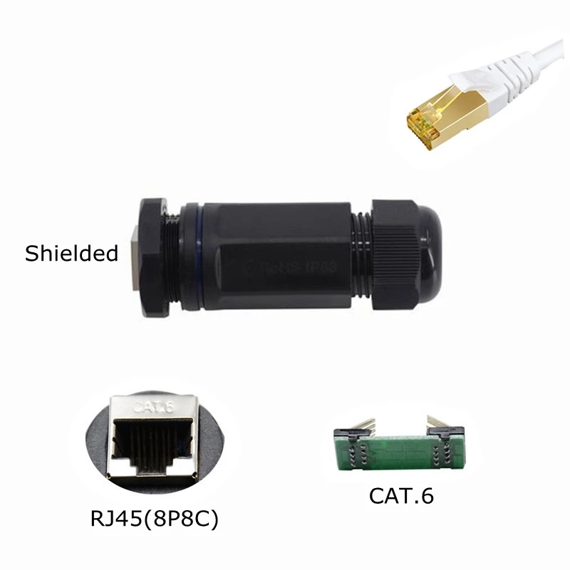 M25 IP68 Waterproof RJ45 Female to Female Ethernet Network LAN Cable Adapter Shielded Connector with 2 Gaps for LAN Cable