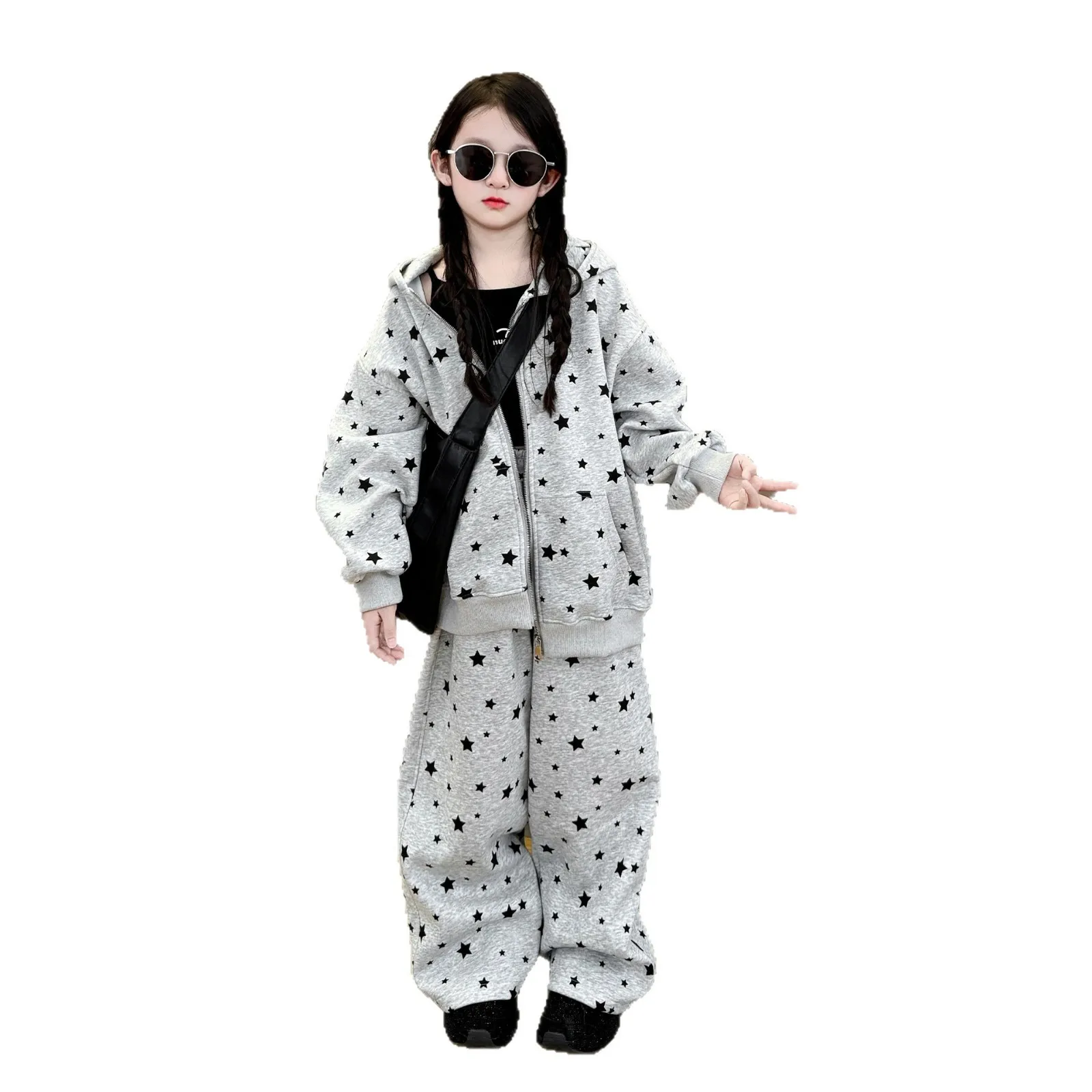 Teenager Girls Sport Suit Hooded Knitted Jacket Wide Leg Pants 2pcs Autumn Childrens kids Autumn Sportswear Clothes Suit Outfits 2