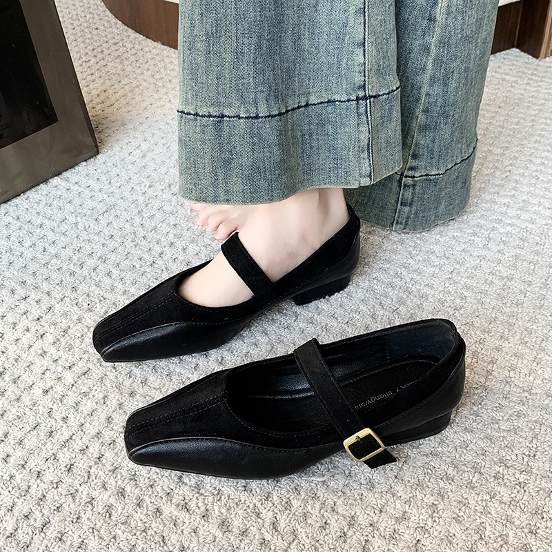 Mary Jane Women's Shoes 2026 New Popular Spring Fashion Versatile Square-Toe Japanese-Style Shallow Comfortable Work Flats