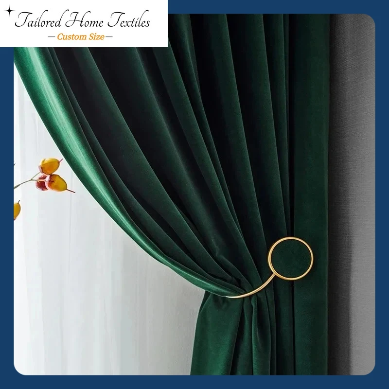 

Fashion Dark Green Blackout Velvet Luxury Curtains for Living Room Bedroom Window Drapes Panel Decoration Solid Color Thicken