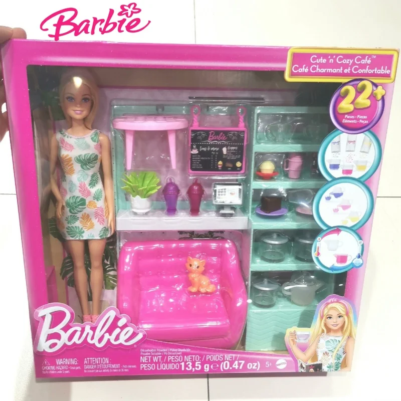 

Original Barbie Light Care Self Service Coffee Bar Set Gift Girl Princess House Play Toy Birthday Christmas Surprise Gifts HKT94