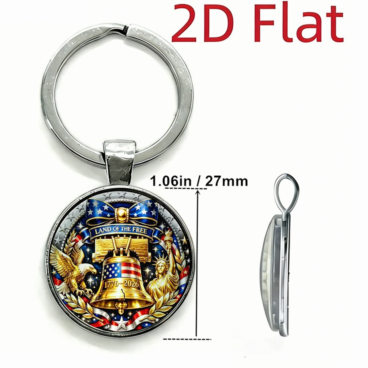 1pc 1776-2026 USA Keychain, Land of the Free In God We Trust, 2D Glass Dome, Independence Day Commemorative, Car Backpack Charms