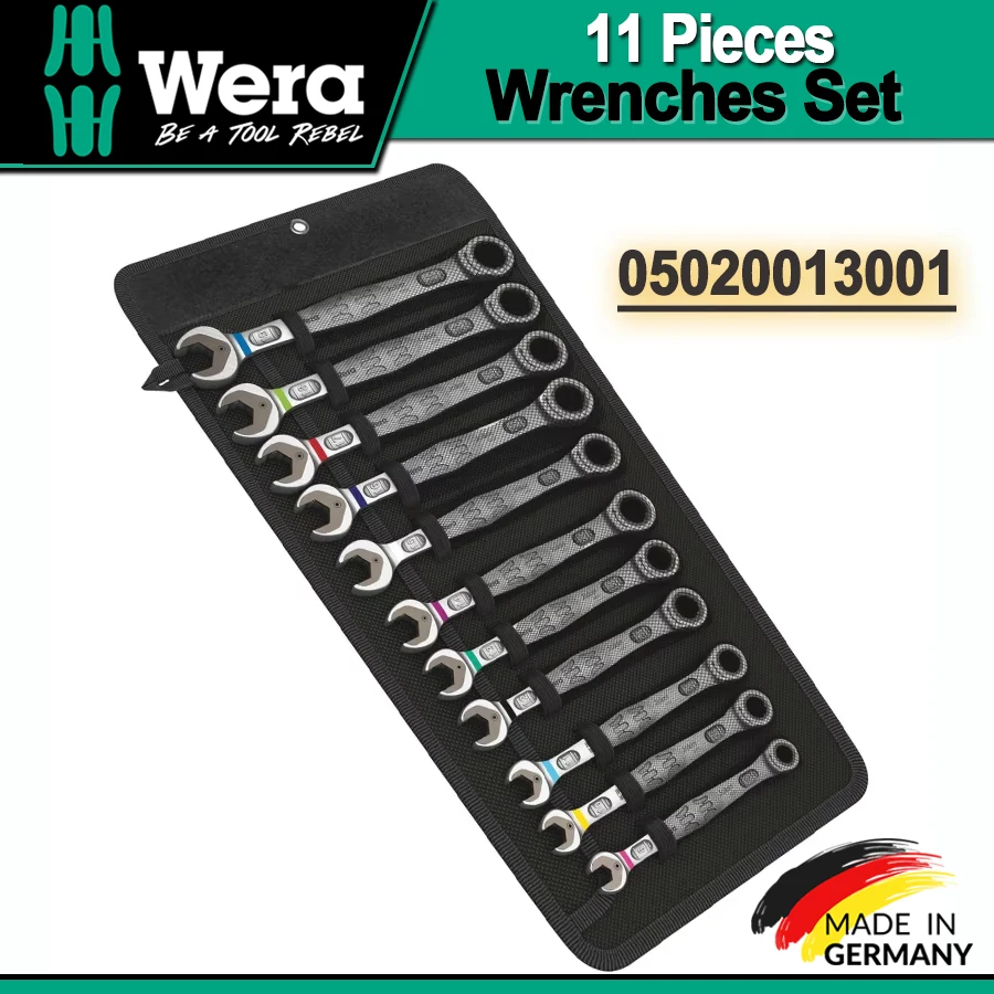 Wera 11 Pieces Ratcheting Combination Wrenches Set Different Colors and Sizes 6000 Joker 11 Set 1 NO.05020013001