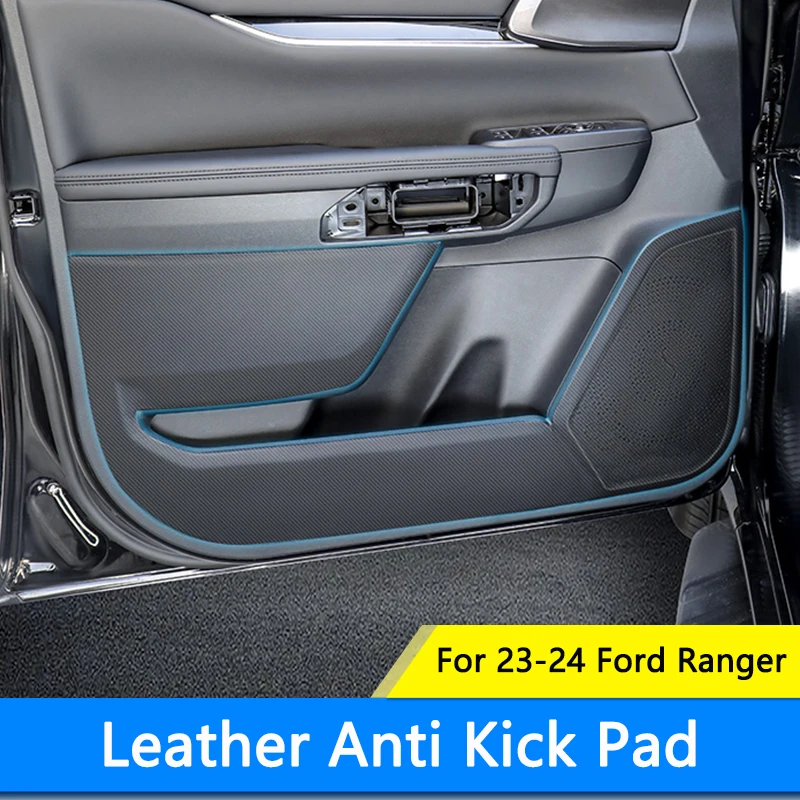 QHCP Car Door Anti-kick Pad Sticker Car Co-pilot Anti Kick Pad Leather Glove Box Trim Fits For Ford Ranger 2023-2024 Accessories