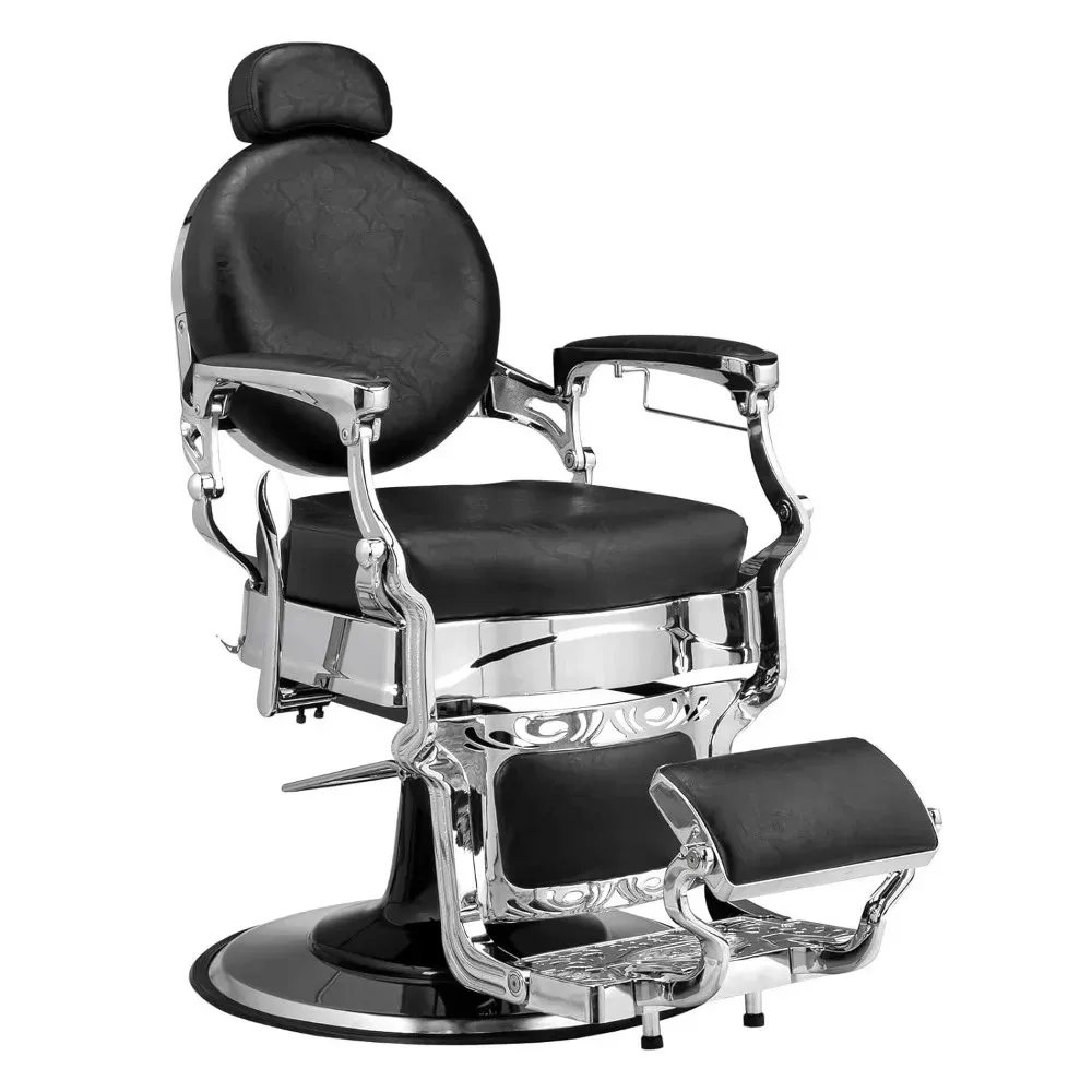 Sillón de Barbería Resistente de 700 Libras |   Estilo Vintage Reclinable con Sistema Hidráulico Suave |   360 °   Reposacabezas Giratorio, Personalizable