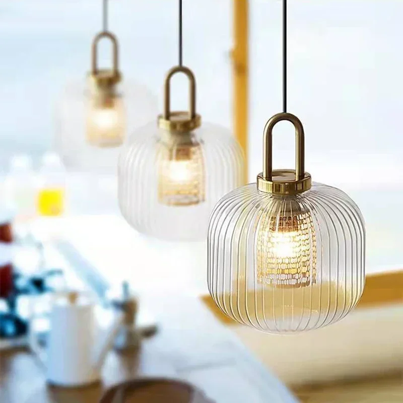 nordic designer glass stripe pendant lights lampada pingente led iluminacao interior luminarias de cozinha home decor sala de estar 01