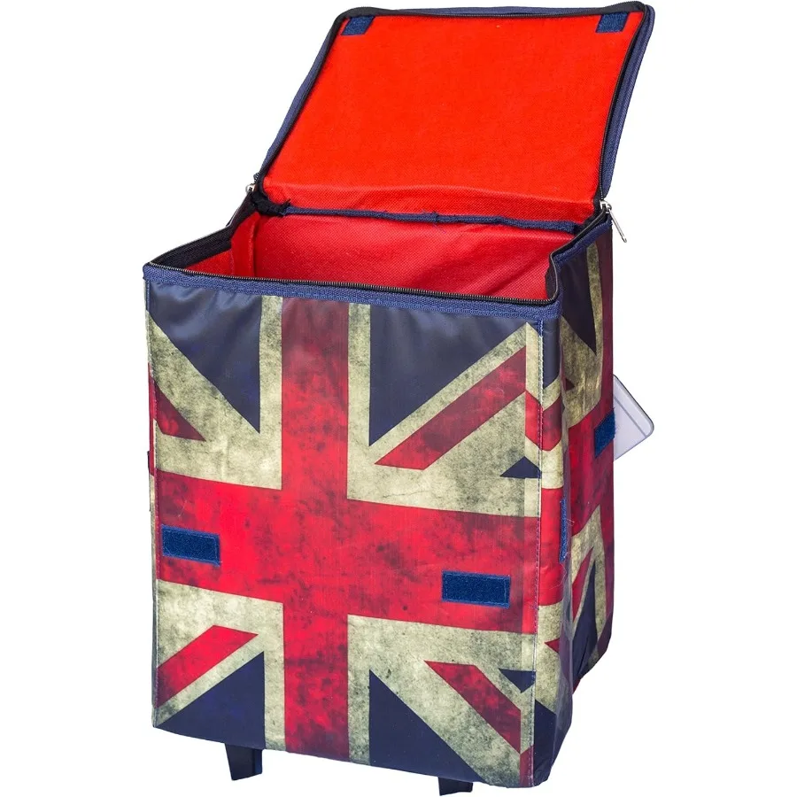 Smart Cart Britain Collapsible Rolling Utility Cart with Basket for Grocery Shopping Teacher Storage Hobby Craft Art Projects D