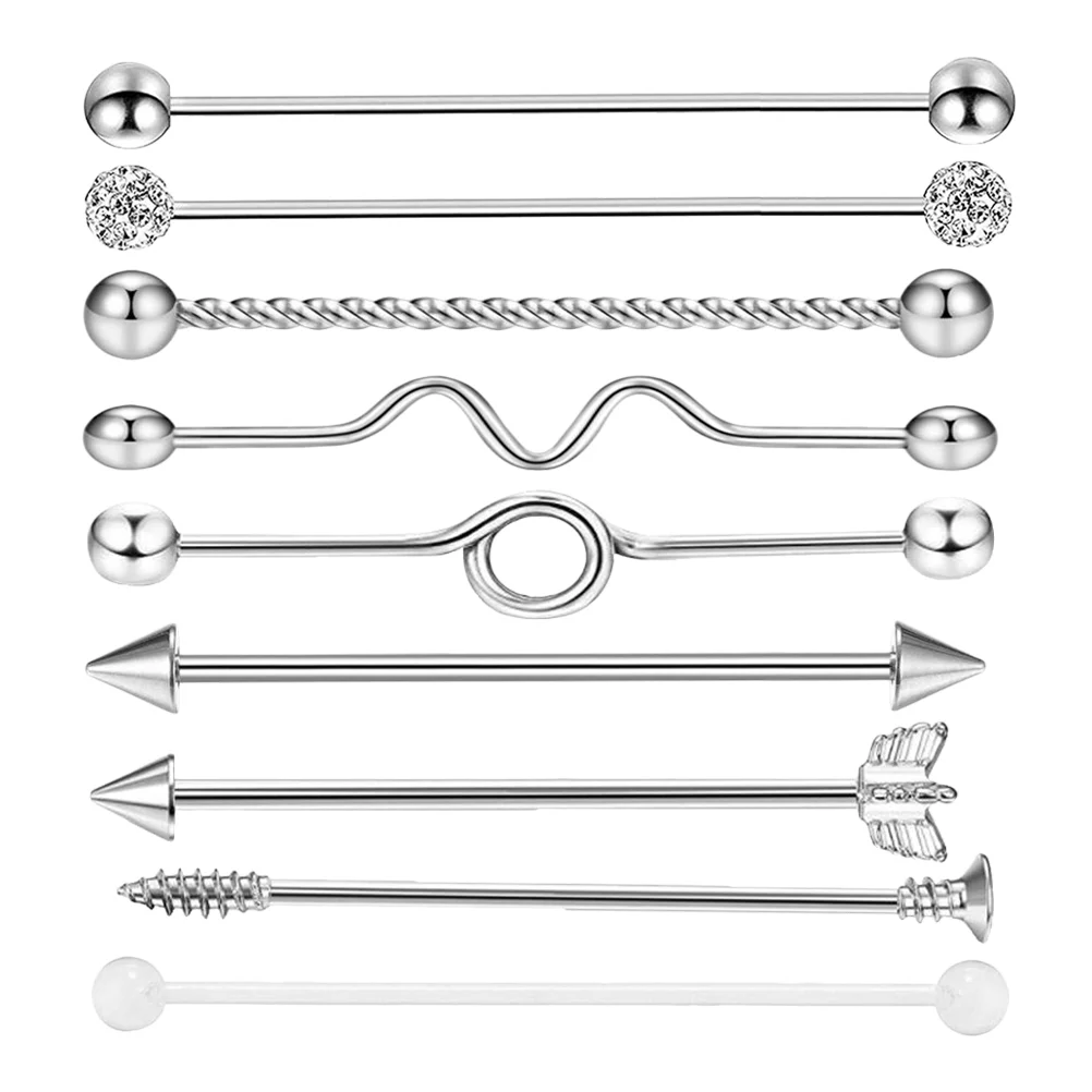 9 Pcs Barbell Earring Piercing Jewelry Perforation Studs Industrial Arrows Screw