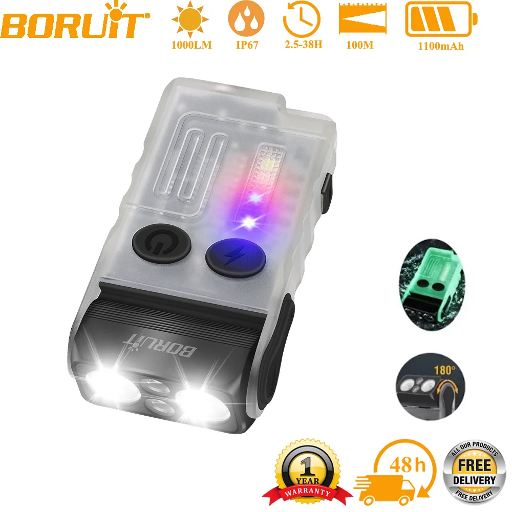 

BORUiT V20-1 Keychain EDC LED Flashlight Portable Mini Torch Type-C Rechargeable Work Light 365nm UV Flashlight With Magnet Beep