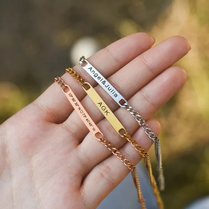 

LOVE&NAME Fashion Bracelets Personalized Engrave Name Bracelet Stainless Steel Customized Letter Jewelry for Women Men Gifts