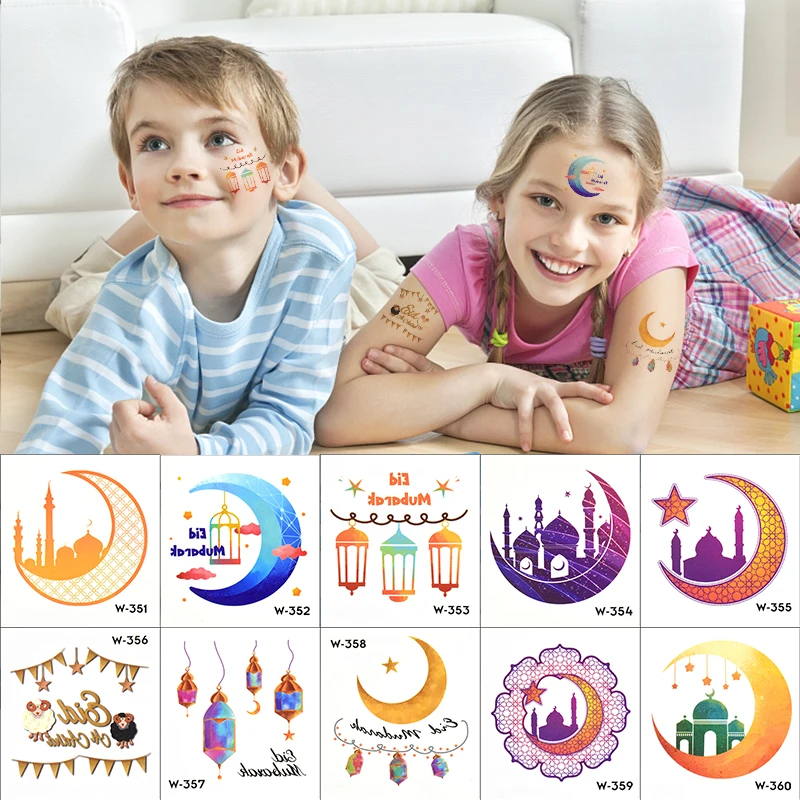 

10/20pcs Eid Mubarak Tattoo Stickers Kids Gift Clear Pattern Blessed Ramadan Festival Kareem Decoration Sticker Party Supplies