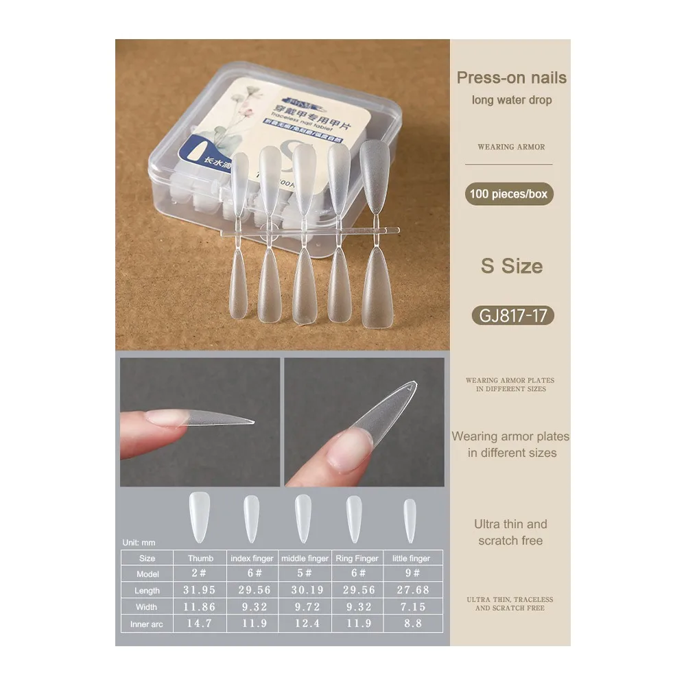 100 PCS/Box Press on Nails Ultra Thin Long Short Almond Shaped Artificial Nails Pre Sized Clear Fake Nail Tips Manicure Salon