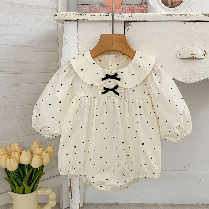 

Новый весенний комбинезон для девочек 2026 года, с длинным рукавом, из хлопка, с принтом, для малышей, 0-24 месяца, детская одежда