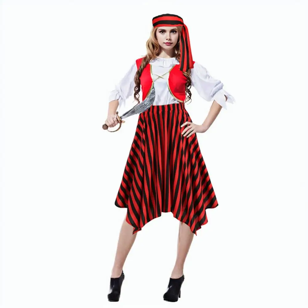 

Irregular Skirt Set Pirate Cosplay Skirt Set with Belt Headscarf for Women Renaissance Theme Outfit with Irregular Hem for Theme