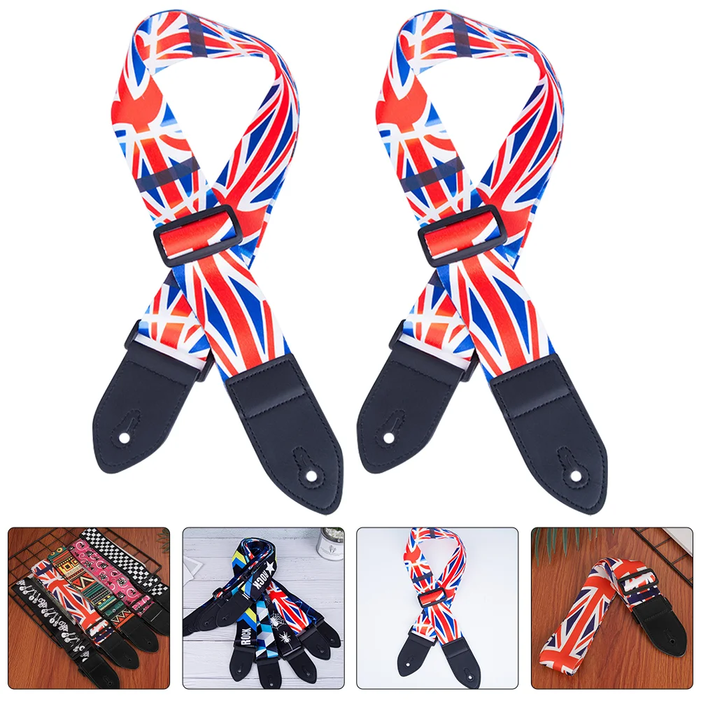 2 Pcs Guitar Strap Shoulder Belt Polyester Cotton UK Flag Design Dirt Resistant Washable Term Use Pressure Reducing Anti