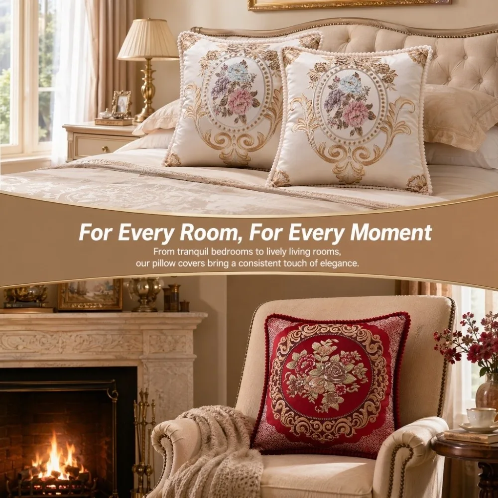 

48*48cm Cushion Cover Retro Europe Style Decorative Jacquard Pillow Case Washable Jacquard Fabric Throw Pillow Case Sofa Decor