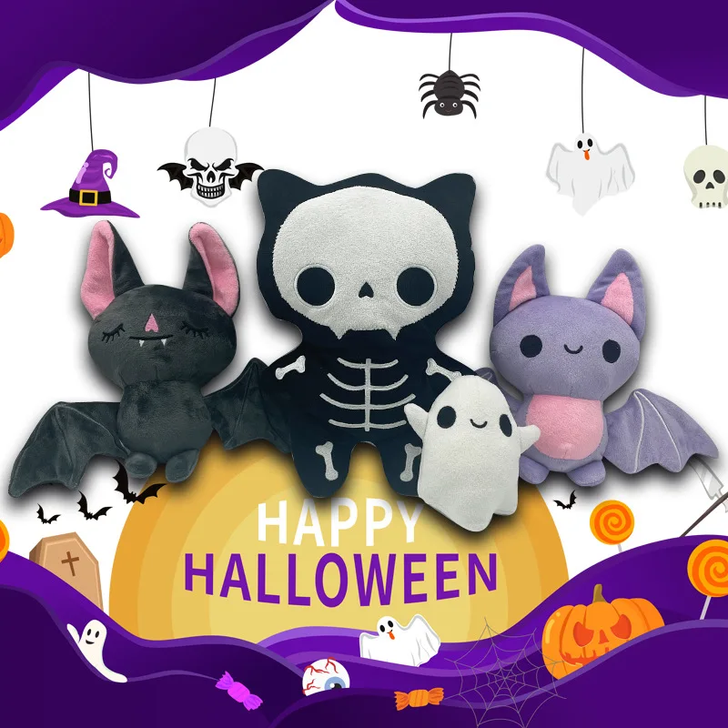 Halloween Plushies Mini Lavender Sleepy Bat Plush Toys Cute Cartoon Skeleton Cat Pillow Soft Ghost Models Halloween Kids Gifts