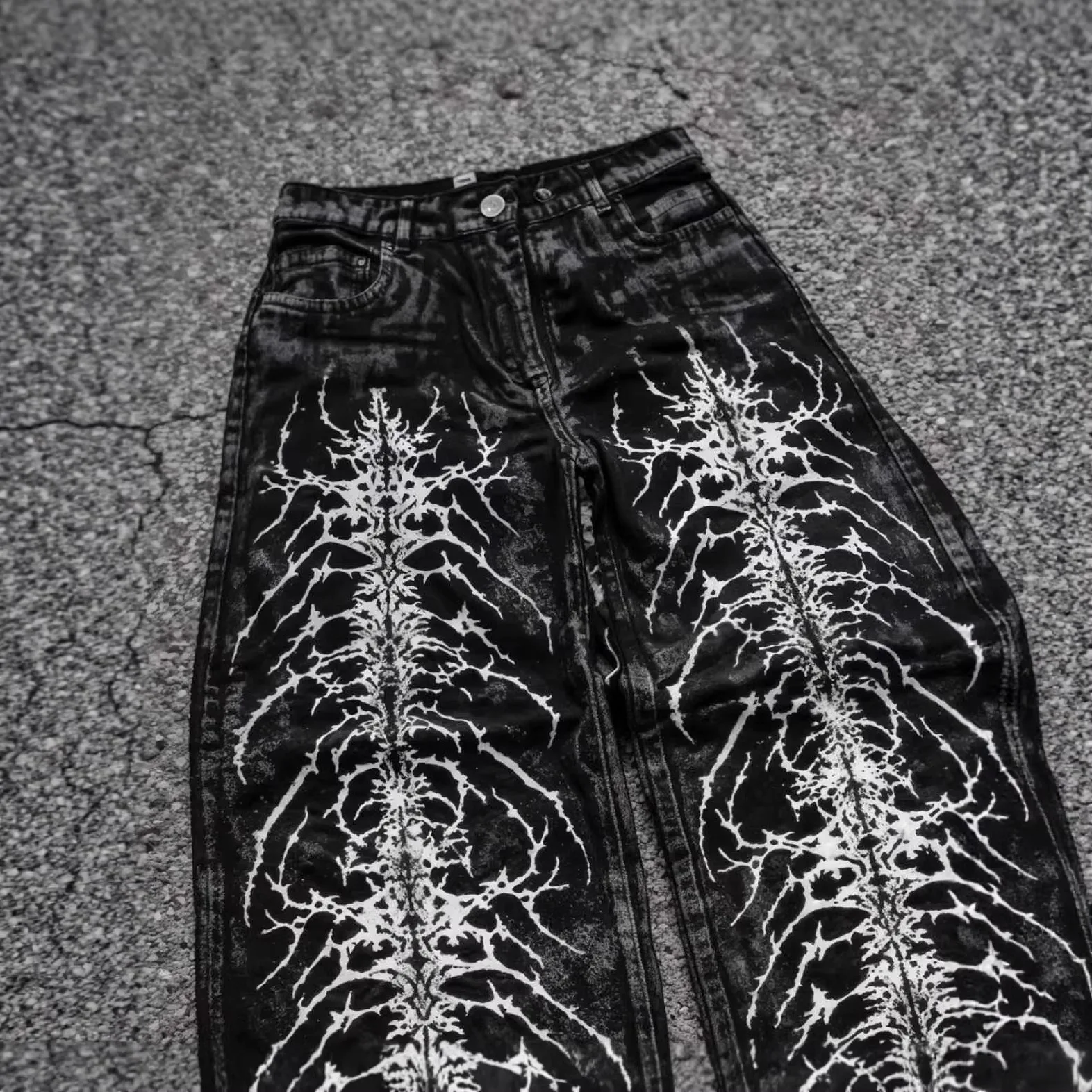 Gothic retro jeans men high street style Y2K dark print street fashion loose wide-leg straight-cut trousers trendy fashionable