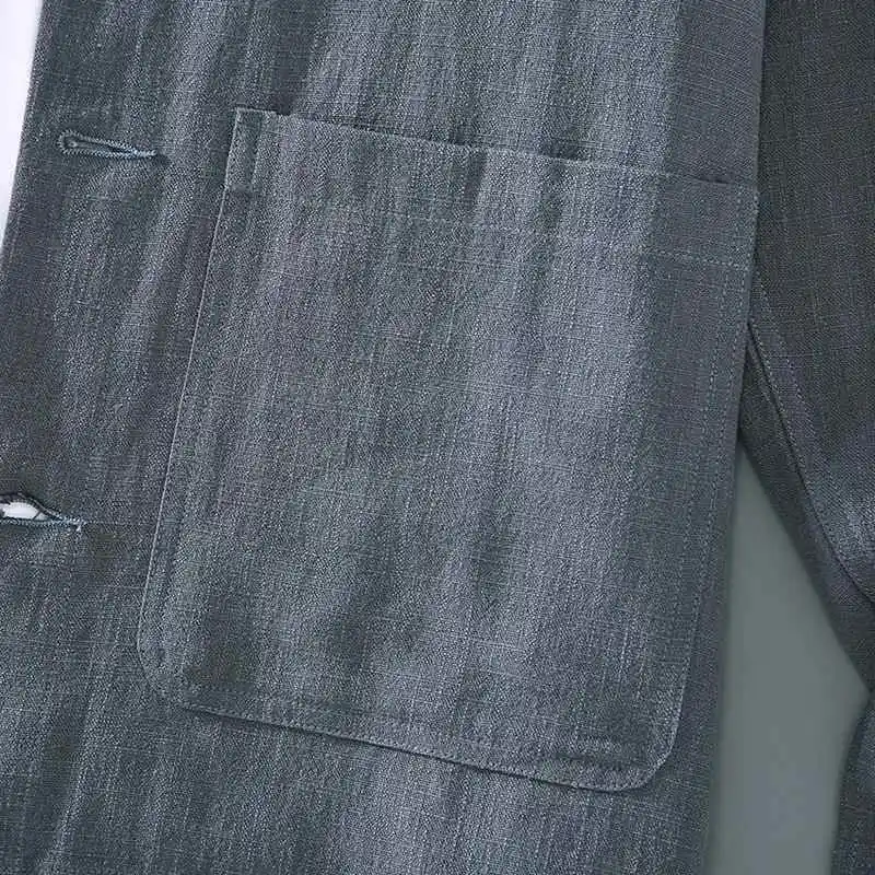 Men's Cotton Linen Fabric Shirt Jacket Top Casual Long Sleeve Pocket Design Japanese Style Versatile Inner Wear Summer 2015