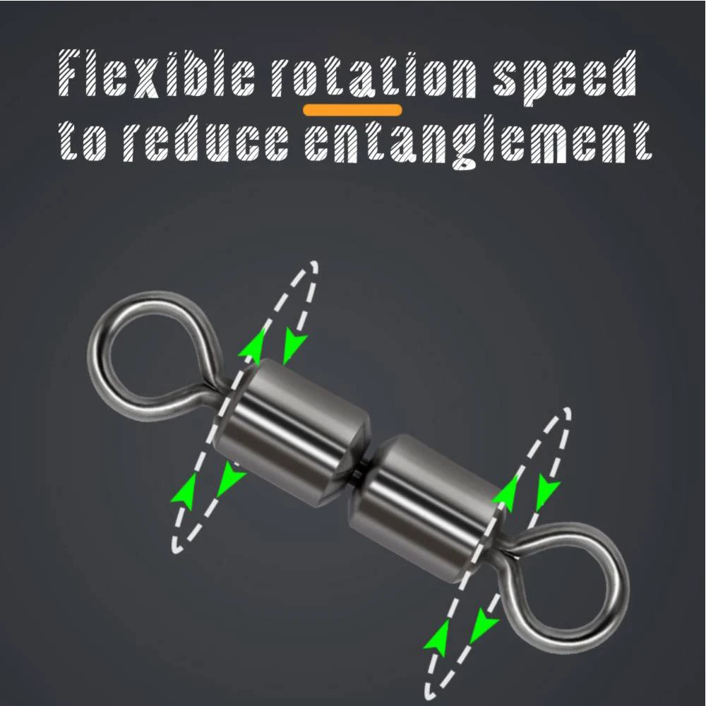ORJD-conector giratorio DE PESCA DE DOBLE JUNTA, accesorio de pesca de lubina, carpa, cuentas de acero inoxidable de alta velocidad, 50 piezas