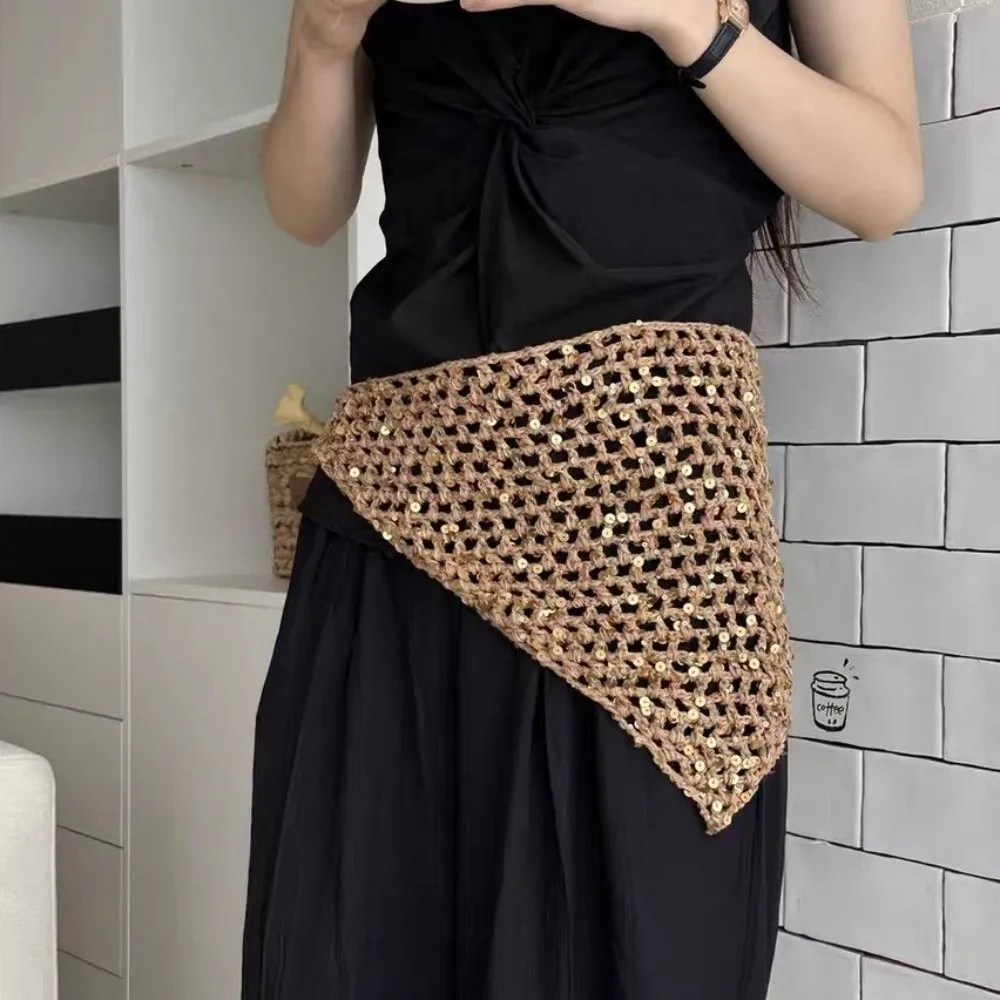 

Simple Sequined Triangular Scarf Multi-functional Exotic Hollow Shawl Clothes Decoration Wraps Crochet Headscarf Girl