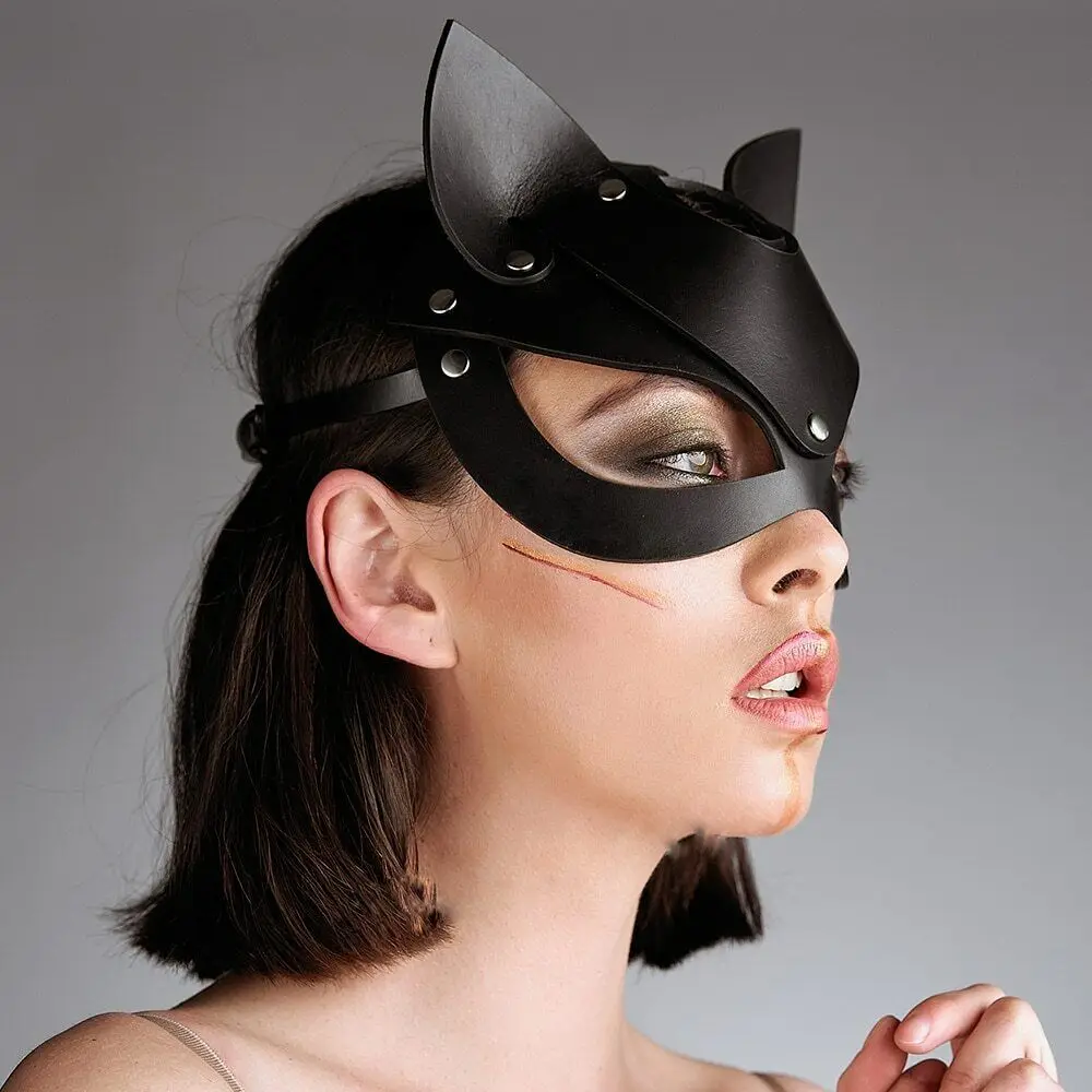 Women Sexy Catwoman Leather Mask Fetish Masquerade Roleplay Party Halloween Lady Mask