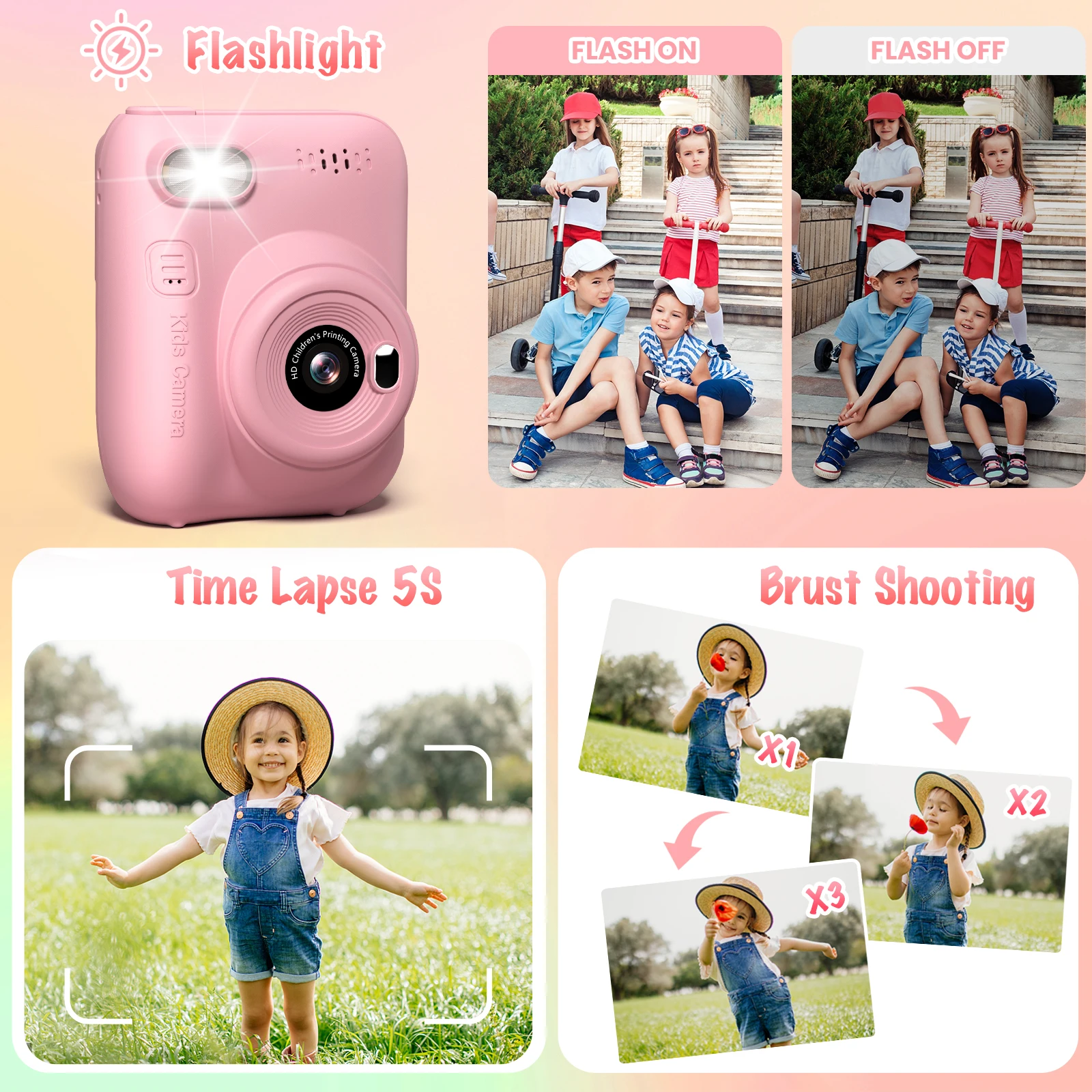 Camera Met Instant Print Voor Kinderen, 3.0 "Kindercamera Voor 6-12 Jaar, 32mp Hd 1080P Digitale Camera Met 3 Rollen Printerpapier