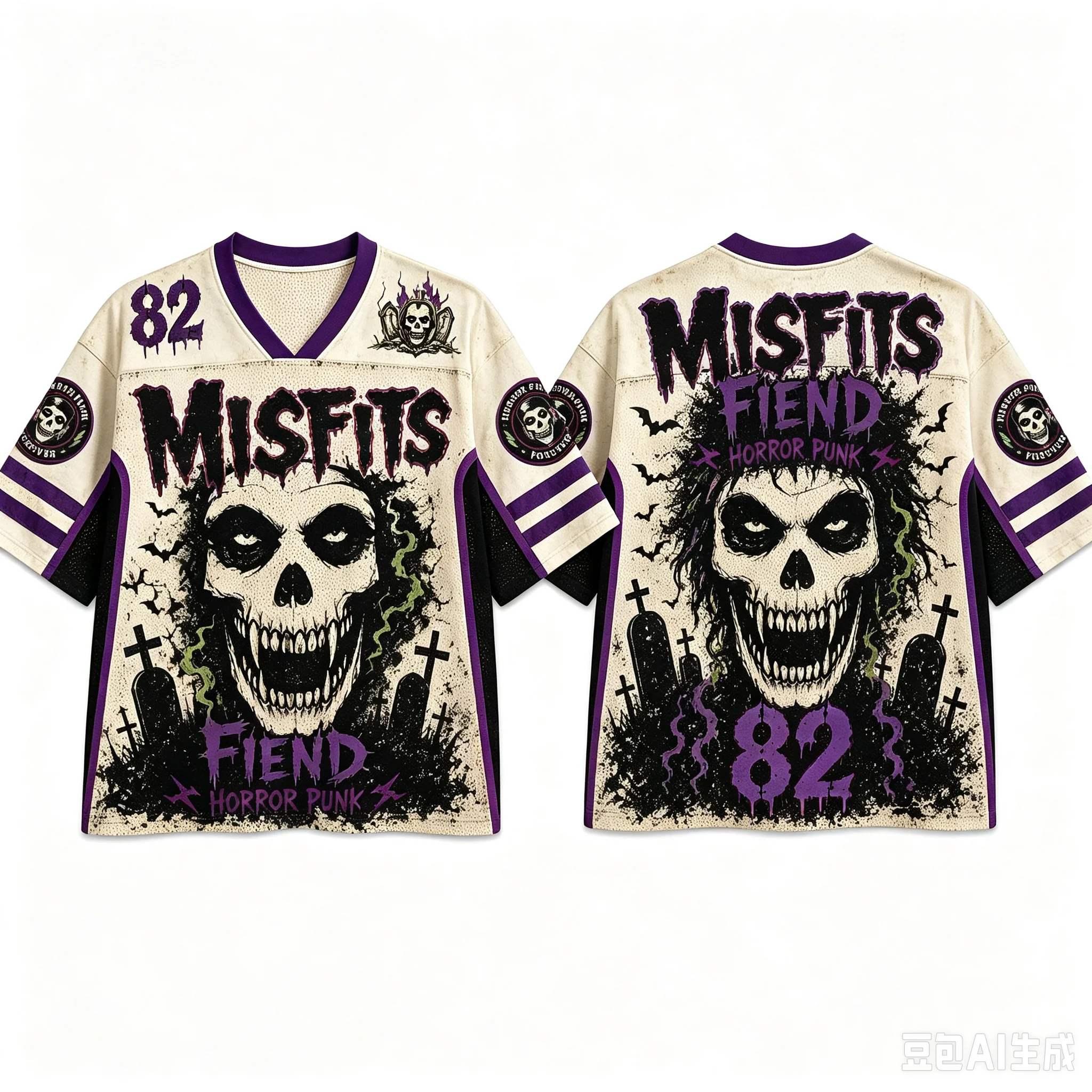 Retro Horror Skull Misfits 3D-Druck Herren Damen V-Ausschnitt Sport Baseball T-Shirt Rock Hip-Hop Street Modischer Trend Familien-Outfit – Detail 4